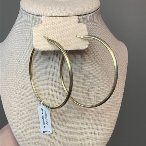 NWT - 14k Gold Plated Over Sterling Silver 2.5" Hoops - Picture 1 of 16